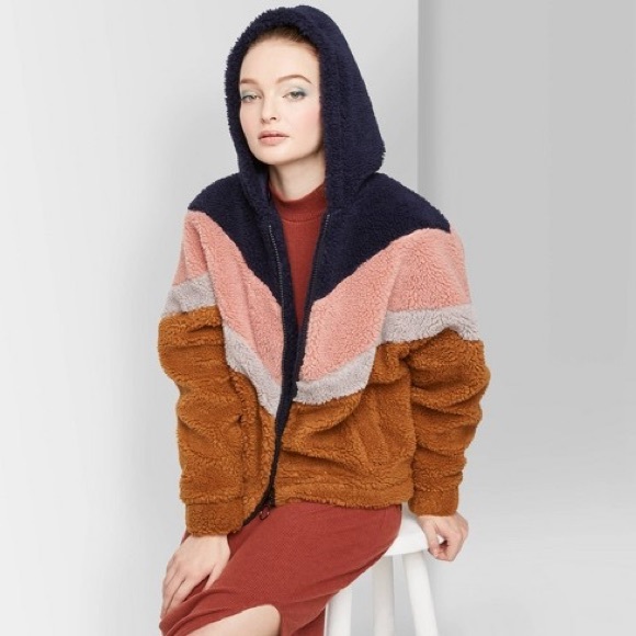 wild fable Jackets & Blazers - Colorblocked Sherpa Jacket with Hood